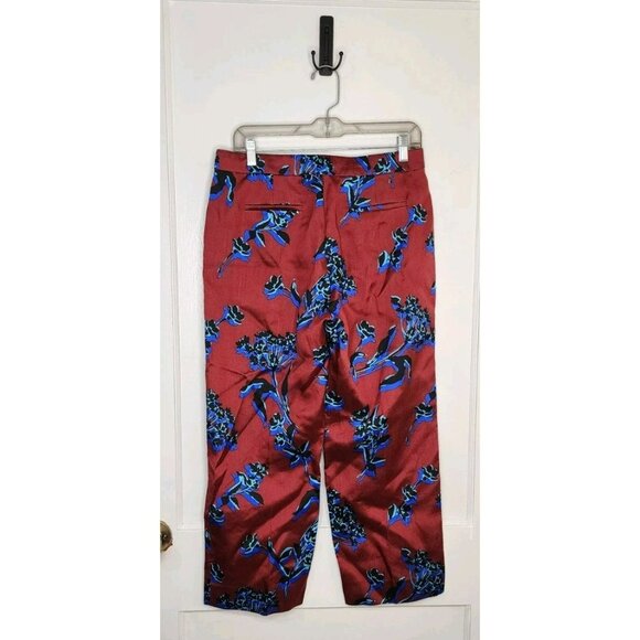 J. Crew Collection Crop Pants Sz 6 Floral Silk Wool Blend Red Blue Bright - Picture 2 of 6
